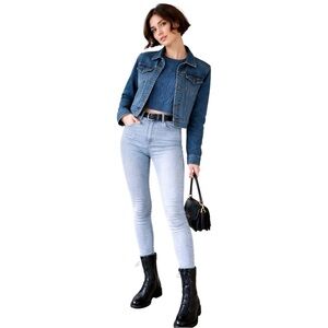 Fitted Denim Jacket Classic Blue Parisian French Streetwear Casual